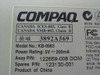 Compaq KB-9963 bottom label showing model number, part number 123130-001, assembly P/N 122659-006, and 5V 200mA power rating
