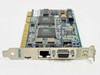 Madge Blue+ 16/4 ISA Token Ring Network Card 152-330-01 — side-angle view showing bracket with RJ-45 and DB9 ports and CE mark