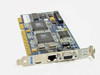 Madge Blue+ 16/4 ISA Token Ring Network Card 152-320-01 – angled front view showing RJ45 and DB9 bracket ports and PCB