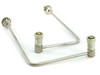 CTI Cryogenics 140316 helium compressor supply and return line pair – front overhead view showing both bent stainless tubes with Aeroquip quick-disconnect couplings at each end