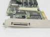 DPT PM3754U2 SmartRAID V — close-up of VHDCI 68-pin external SCSI connector and bracket, with main controller IC and cache chips visible