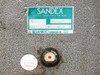Sankyo Sandex model label close-up showing model 8G1-02222L-S3RSTUW5/X and serial number, Sankyo Seisakusho Tokyo Japan
