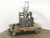 Sankyo Sandex 8G1-02222L rotary indexing drive front-left view on rolling cart showing full unit with Omron encoder mounted at left