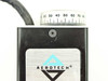 Close-up of Aerotech stepper motor end — manual micrometer dial graduated 0-80, Aerotech logo plate, and motor set screw visible