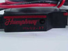 Close-up of Humphrey M402-37 solenoid body showing model number and Humphrey logo printed in red on black housing