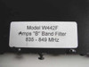 W442F AMPS B Band Filter label closeup – reads Model W442F, Amps B Band Filter, 835-849 MHz