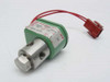 ASCO 8320A47 3-way solenoid valve with green coil housing, bronze body, and red DIN connector lead — three-quarter front view