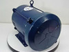 Marathon Electric X70421341020 7.5HP 3-Phase motor — conduit box end view showing blue motor body, wiring access box, and foot mount base