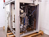 Base cabinet fully open – showing complete pneumatic/electrical bay with manifold valves, wiring harnesses, pressure gauges, and regulators