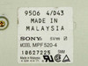 Sony MPF520-4 rating label close-up showing model MPF520-4, 5V, Made in Malaysia, UL and CSA marks, date code 9506 4/D43