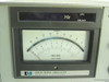 HP 3581A Wave Analyzer close-up of analog meter face showing Decibels and RMS Volts scales, Hz display, AFC Unlock label, and Hewlett-Packard branding