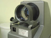 American Optical 3525 HS Delineascope — close-up front view of large objective lens assembly with focus knob, power switch, and Delineascope nameplate badge