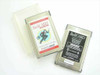 Data Race RediCARD Version 2 PCMCIA modem — side-angle view of one unit in plastic case alongside bare unit showing rear label