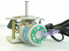 Thales Cryogenics RM5-61/03 Stirling rotary cooler – angled view showing green PCB circuit board on motor body with solder points and purple wires, aluminum bracket legs, and blue identification label