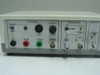 Close-up of front panel controls: PUISSANCE section with MARCHE/ARRET switch, 0V and 18-32V banana jacks, 5A and N.MAX controls, VITESSE knob, REGULATION section with EXT/THERMO/TMP REG switches, SONDE/OUT/IN BNC jacks, and DB9 serial connector