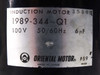 Oriental Motor 1989-344-Q1 nameplate label closeup – showing model number, 100V 50/60Hz 6uF rating, and Oriental Motor logo