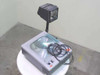 3M 9000AJB 9100 Overhead Projector with folding arm extended upright, projector head raised, stage glass and high/low switch visible, power cord coiled on stage