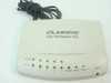 Linksys EW5HUB 5-Port Workgroup Hub — top/front view showing Act/Rx and Link/Tx LED indicators for ports 1–5, Collision, Status, and Power LEDs, with power cable attached