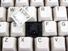 DEC RT101+ keyboard E keycap removed to show Hi-Tek Space Saver switch mechanism with black cross-stem underneath