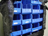 Quantum Storage Systems Ultra 260 Pallet of Stacking Plastic Bin Boxes 62 Boxes