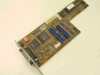 HP 09153-66511 HPIB GPIB ISA controller card — top/component side showing HP ASIC, blue jumper blocks, and bracket-mounted HP-IB connector