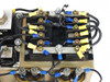 Top-down view of heat sink assembly – showing terminal blocks, IGBT gate connections, yellow and blue wiring connectors, and bus bars