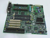 Intel 681234-509 dual Slot 1 server motherboard — top view showing PCI slots, ISA slots, DIMM sockets, and two Slot 1 CPU connectors