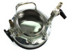 Apache Stainless 90-2304 pressure vessel lid removed showing 9-inch interior bowl, carry handle, and top fittings