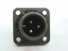 Amphenol MS3102A10SL-3P cylindrical connector – front face view showing 3 male pins in olive drab shell with Amphenol MS3102A markings on flange