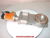VAT Series 108 UHV gate valve — right-side profile view with orange 'Storage' shipping label on pneumatic cylinder, flange face with copper gasket seat visible, and solenoid block with electrical connector