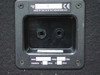Laney CT815 connector panel close-up showing two 1/4" jack sockets, CE mark, BLT Industries Ltd manufacturer label, model and impedance data plate