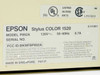 Epson Stylus Color 1520 P892A rear rating label showing model P892A, 120V 50-60Hz 0.7A, serial number area, FCC ID BKMFBP892A, UL and CSA certifications, Made in Singapore