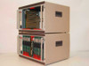 Philips VWI161/10 Vidiwall Processor — angled side view of both chassis stacked, showing installed expansion cards including large green PCBs with components, and carry handles on each chassis