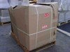 Palletized Lexmark Optra laser printer lot boxed and strapped with Do Not Stack and Fragile labels — indoor view