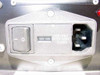 Ampro 69581 projector – power entry panel showing rocker power switch, 100V–120V rating label, and IEC inlet with 250V fuse notation