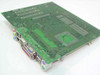 Intel AA A51507-804 Socket PGA 370 motherboard rear/bottom angle showing back I/O panel with parallel, USB, PS/2, serial, VGA, and audio connectors