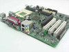 Intel AA A51507-804 Socket PGA 370 motherboard top view showing CPU socket, AGP slot, 3 PCI slots, 2 DIMM slots, and rear I/O panel