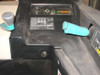 Crown 35RRTT — operator control panel with twin teal-handled hydraulic levers, hour meter and battery indicator gauges, data plate