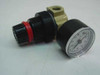 Dixon R07-200R pneumatic mini air regulator with WIKA gauge attached — front and side view