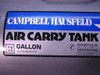Campbell Hausfeld Air Carry Tank label close-up showing 11 Gallon, 125 PSI Maximum rating and consumer hotline