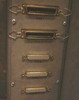 CalComp 68436 rear interface panel showing two Centronics parallel ports (PAR 1, PAR 2), TERM port, COM 1, and COM 2 DB25 serial connectors