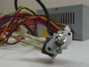 Close-up of AT power supply power switch harness showing spade connectors and a toggle-style power switch assembly
