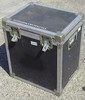 JH Sessions ATA road case exterior closed view showing two butterfly latches, aluminum corner binding, steel ball corners, and black hard-shell laminate with typical surface scuffs