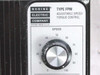 Bodine Electric Company Type FPM adjustable speed torque controller label close-up showing Chicago IL USA origin and speed dial markings