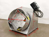 Bodine FPM 855 rotary mixer with red measurement annotations showing 21-inch drum diameter, 22-inch base width, 21-inch height and depth, and 7-inch drum depth