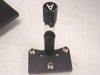 Applied Magnetics EL97083713 alignment assembly — close-up of single alignment post/pin component with machined black anodized base plate, labeled A