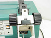 HyBond 512-10-41 close-up of Nikon optics mount and transducer head assembly with dual focus knobs and bond tip visible