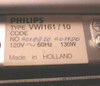 Philips VWI161/10 Vidiwall Processor rating label showing Type VWI161/10, 120V 60Hz 130W, Made in Holland
