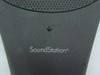 Polycom SoundStation close-up of rear panel showing SoundStation branding and microphone port screw