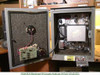 Beckman F3 Oxygen Analyzer – enclosure open showing left door with circuit board and foam lining, right side with internal components, wiring, terminal strips, and metal sub-chassis